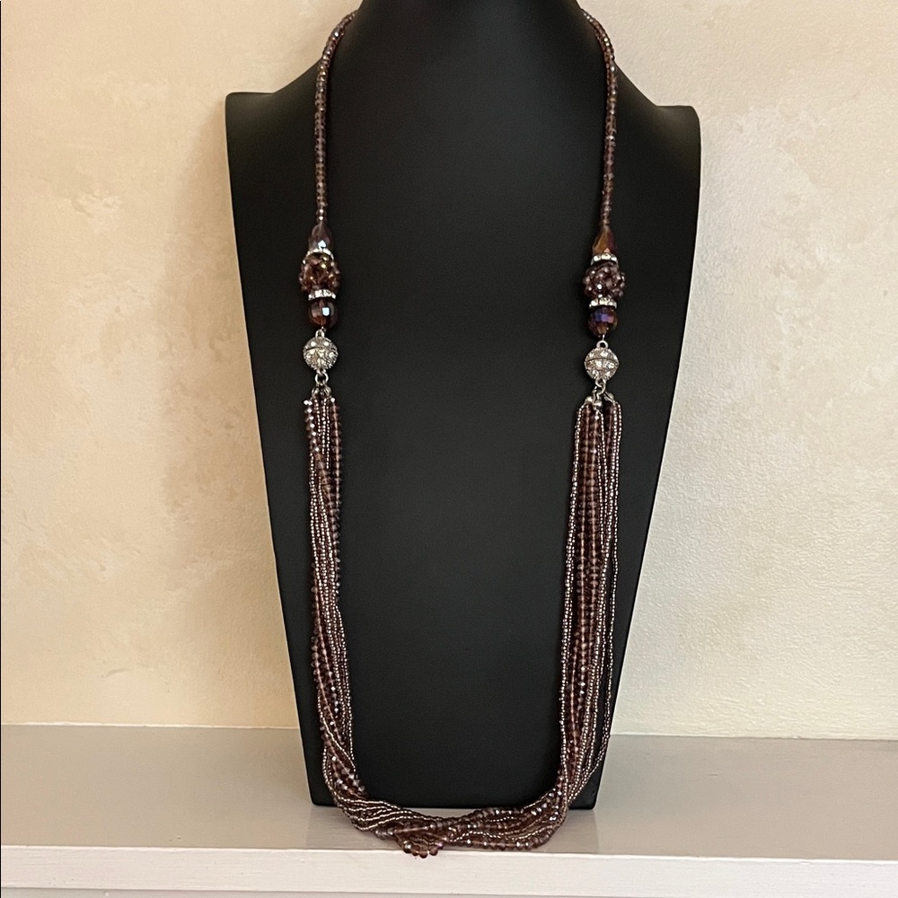 Pretty Jacqueline Kent mauve Cinderella crystal and seed bead 2 in 1 necklace